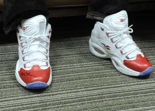 Sneaker Game Crazy - Swizz Beatz rocks the new Allen Iversons in the green room at 106 &amp; Park, May 8, 2012. (Photo: John Ricard / BET)