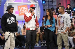 I Love Art - A$AP Rocky and Swizz Beatz with Rocsi Diaz and Terrence J at 106 &amp; Park, May 8, 2012. (Photo: John Ricard / BET)