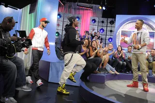 Cool - A$AP Rocky and Swizz Beatz make their way to the stage at 106 &amp; Park, May 8, 2012. (Photo: John Ricard / BET)