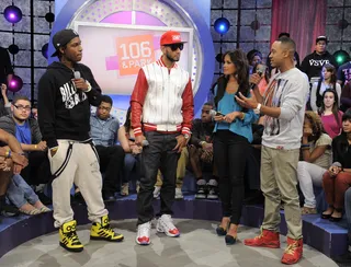 Swizz and A$AP Connect - A$AP Rocky and Swizz Beatz with Rocsi Diaz and Terrence J at 106 &amp; Park, May 8, 2012. (Photo: John Ricard / BET)