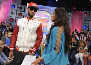 Swizzy Convo - Swizz Beatz and Rocsi Diaz during commercial break at 106 &amp; Park, May 8, 2012. (Photo: John Ricard / BET)