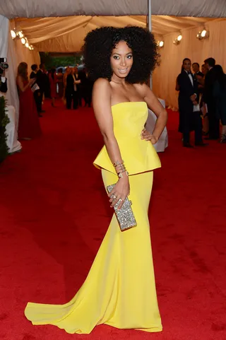 Belle of the Ball - Solange single-handedly shut the red carpet down at the Met Gala in her Rachel Roy peplum dress and cascading curls.(Photo: Dimitrios Kambouris/Getty Images)