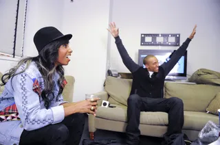 Put 'em Up - Santigold with Tony Anderson of BET.com in the green room at 106 &amp; Park, May 2, 2012. (Photo: John Ricard/BET)