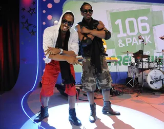 Twin Power - Wild Out Wednesday competitors Timez 2 at 106 &amp; Park, May 2, 2012. (Photo: John Ricard/BET)