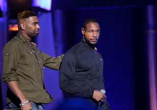 Putting the TG in TGT - Ginuwine (left) and Tank step in to embrace the stage.(Photo: Isaac Brekken/Getty Images for Centric)