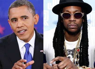 Respect Hip-Hop's Vote - 2 Chainz teamed up with the Hip Hop Caucus to serve as the face of the Respect My Vote campaign, which encourages hip hop fans to get out and vote. While the organization is nonpartisan, 2 Chainz is an avid supporter of Obama and likely one of the biggest hip-hop advocates in his reelection.(Photos from left: Mark Wilson/Getty Images, John Lamparski/WireImage)