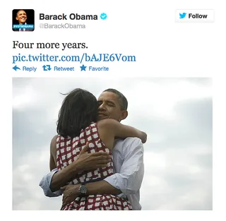 Memorable Election Night Tweets - BET.com looks back at some of the most colorful commentary from election night. – Britt Middleton&nbsp;  President Obama's post broke the record for most shared tweet in Twitter's history. (Photo: Barack Obama/Twitter)