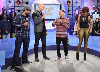Ahhh! - Key and Peele tell Bow Wow and Miss Mykie how great it was to meet President Obama, who loves their impersonation of him, at 106 &amp; Park, November 6, 2012. (Photo: John Ricard / BET).