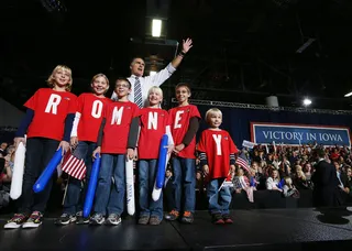 Spelling Bee - It was all about the children on Sunday as Romney posed with kids who spelled out his name.&nbsp;(Photo: Justin Sullivan/Getty Images)