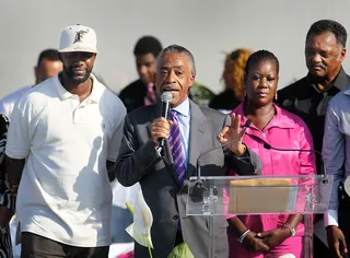 Al Sharpton: Civil Service - The parents of Trayvon Martin, Tracy Martin and Sybrina Fulton, stand with Rev. Al Sharpton and Rev. Jesse Jackson as they attend a rally in Martin's honor at the Bayfront Amphitheater on April 1, 2012, in Miami. Martin was killed by George Michael Zimmerman, who was on neighborhood watch patrol in the gated community of the Retreat at Twin Lakes, Florida. (Photo: Joe Raedle/Getty Images)