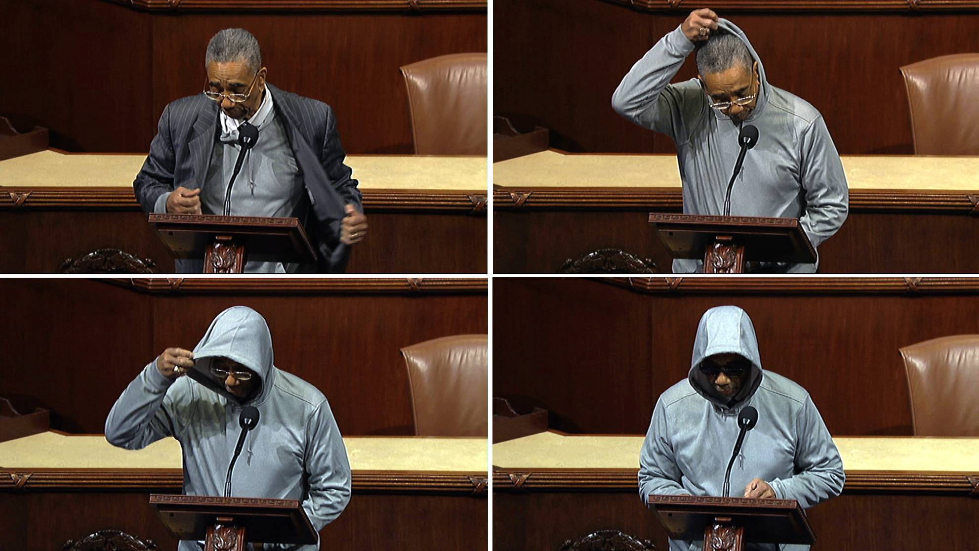 Bobby Rush - “I applaud the young people all across the land who are making a statement about hoodies, about the real hoodlums in this nation, particularly those who wear official clothes,” Rep. Bobby Rush said on the House floor in comments protesting the death of Trayvon Martin. “Racial profiling has to stop. Just because someone wears a hoodie does not make them a hoodlum.”&nbsp;(Photo: AP Photo)