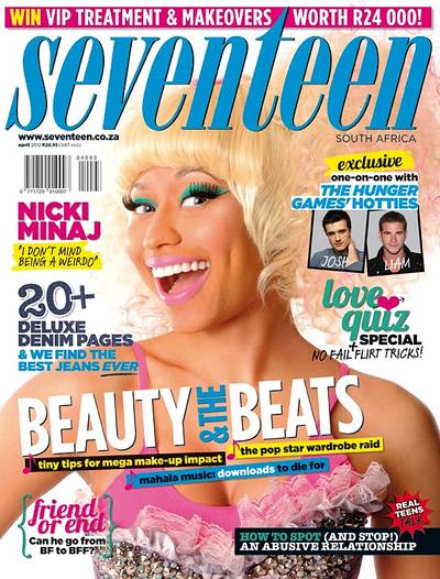 Nicki Minaj on Seventeen South Africa - The 29-year-old, who is wrapping up her Japan tour, also covers Seventeen Magazine South Africa, telling readers, “I don’t mind being a weirdo.”  (Photo: Seventeen Magazine South Africa)