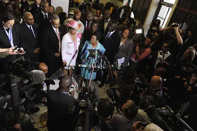 Rep. Frederica Wilson Speaks Candidly - Reps. Frederica Wilson and Sheila Jackson Lee hold a press conference calling for justice for Trayvon Martin after a congressional hearing on the teen's shooting death. &quot;Trayvon was hunted down like a rabid dog, he was shot in the street. He was racially profiled,” Wilson said at the hearing earlier.(Photo: REUTERS/Jonathan Ernst)