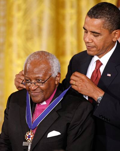 Desmond Tutu - Widely regarded as “South Africa’s moral conscience,” Anglican Archbishop emeritus Desmond Tutu was a leading anti-apartheid activist in his mother country. The Nobel Peace Prize winner was awarded the Presidential Medal of Freedom from President Obama in 2009.(Photo: Chip Somodevilla/Getty Images)
