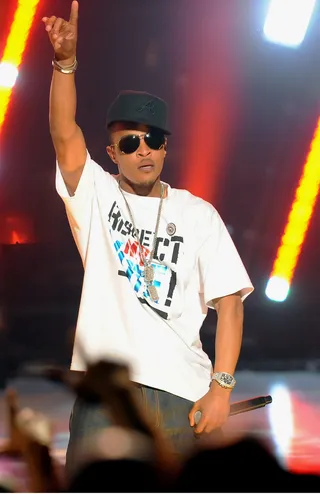 Yin and Yang - 2007 was a year of opposites for Tip: He released yet another No. 1 album, T.I. vs. Tip, in July, but just three months later, he was arrested for weapons possession and facing a possible ten-year prison sentence. &nbsp; (Photo: Rick Diamond/Getty Images for BET)