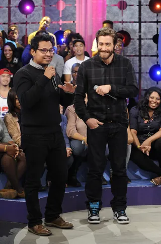 Wait A Minute - Jake Gyllenhaal and Michael Pena at 106 &amp; Park, September 14, 2012. (Photo: John Ricard / BET).