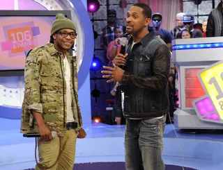 Off the Hook - Cash Out tells Mike Epps that he is excited to be nominated for Rookie of the Year at the BET Hip Hop Awards Nominations announcements at 106 &amp; Park, September 12, 2012. (Photo: John Ricard / BET)