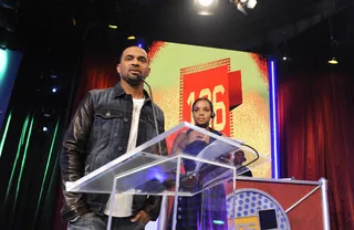Whoa There - Mike Epps checks the teleprompter during commercial break at a the BET Hip Hop Awards Nominations announcements at 106 &amp; Park, September 12, 2012. (Photo: John Ricard / BET)