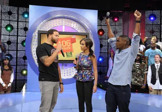 Glad - Kevin Thompson reacts with pride as Deron Williams states how excited he is to have the Nets come to Brooklyn at 106 &amp; Park, September 10, 2012. (Photo: John Ricard / BET)