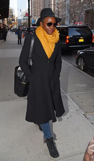Looking for Spring - Lupita Nyong'o&nbsp;is all bundled up as she leaves the Greenwich Hotel in New York City. (Photo: RGK, PacificCoastNews)
