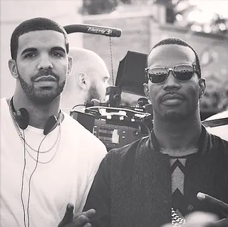 Juicy J @juicyj - Juicy J posted this throwback of him with Drake on the set of the &quot;Worst Behavior&quot; video shoot in memphis last fall. #TBT(Photo: Juicy J via Instagram)