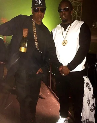Diddy @iamdiddy - &quot;2kings SHAWN and SEAN!!!!! N---a we made it!! Live from&nbsp;#coachella&quot;Diddy and Hov were caught stuntin' at Coachella with matching shades and a bottle of Moet.(Photo: Diddy via Instagram)
