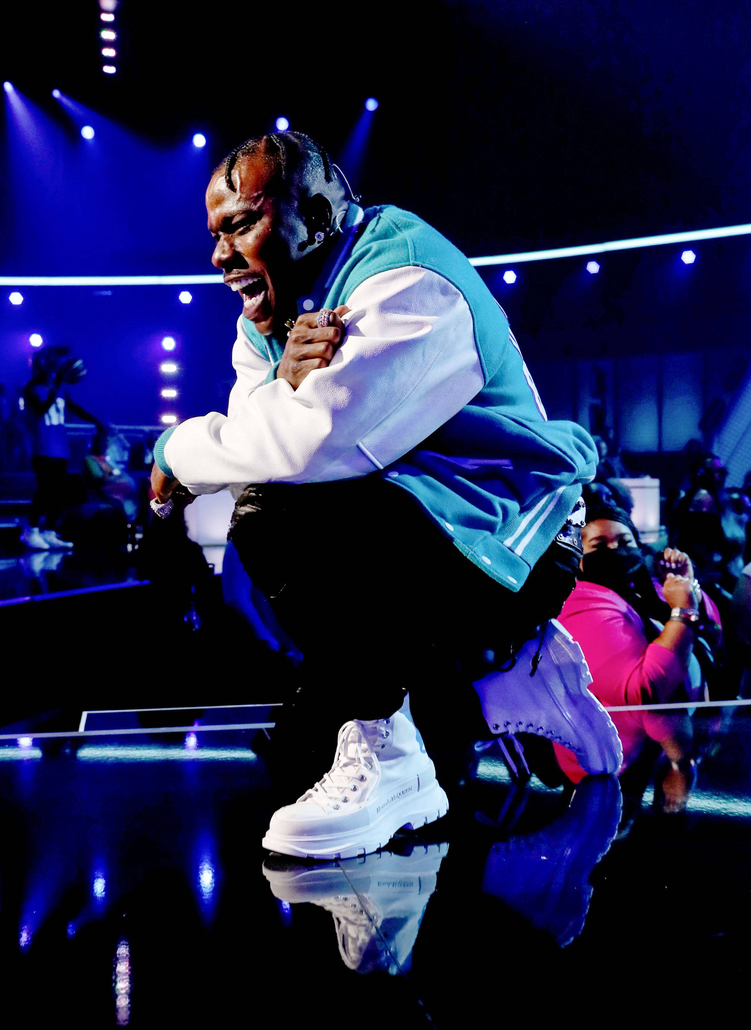 LOS ANGELES, CALIFORNIA - JUNE 27: DaBaby performs onstage at the BET Awards 2021 at Microsoft Theater on June 27, 2021 in Los Angeles, California. (Photo by Bennett Raglin/Getty Images for BET)