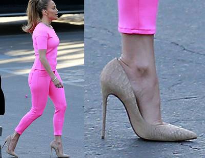 Jennifer Lopez  - For this superstar, a basic nude stiletto will never do. Enter Christian Louboutin’s snakeskin “So Kate.”   (Photo: Sharma/Bruja, PacificCoastNews)