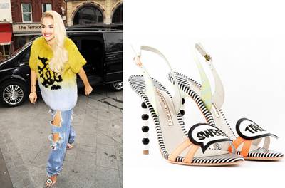 Rita Ora  - The stylish singer is game for a little “sweet talk” we see. She certainly gets our attention, trotting Sophia Webster’s playful “Oprah” sandals all around London.  (Photos from left: WENN.com, Sophia Webster)