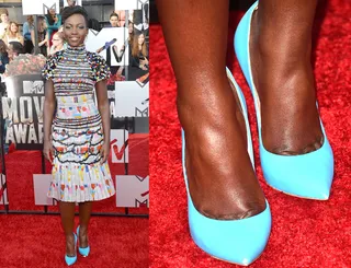Lupita Nyong’o  - Need a little spring in your step? Lupita’s electric blue Casadei pumps transform any ensemble from “blah” to “bam”!&nbsp;   (Photos from left: Michael Buckner/Getty Images, Jason Merritt/Getty Images for MTV)