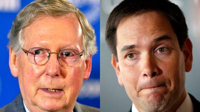 Is the GOP Threatening Another Government Shutdown? -  Florida Sen. Marco Rubio suggested in an interview that Republicans could use a government funding bill to prevent Obama from taking executive action on immigration reforms. &quot;I'm interested to see what kinds of ideas my colleagues have about using funding mechanisms to address this issue,&quot; he said. Kentucky Sen. Mitch McConnell also has hinted that he would use spending bills to battle with the president if the GOP regains control of the Senate this fall.  (Photos from left: Timothy D. Easley/AP Photo, Win McNamee/Getty Images)