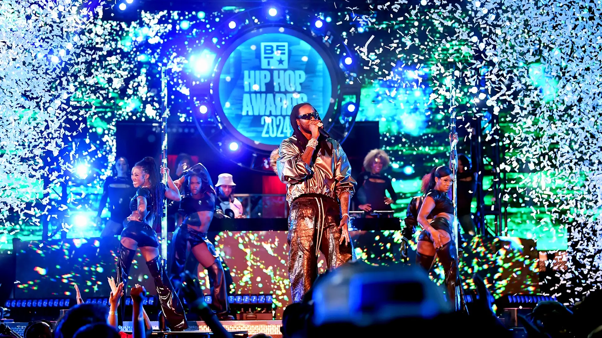 This is an image gallery photo of artist 2 Chainz performing onstage during the BET Hip Hop Awards 2024 at Drai's Beachclub & Nightclub on October 08, 2024 in Las Vegas, Nevada.