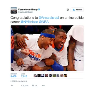 Carmelo Anthony - @carmeloanthony(Photo: Carmelo Anthony via Twitter via Jim McIsaac/Getty Images)