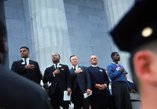 John Lewis With Dr. King And Others Prior To King's Groundbreaking &quot;I Have A Dream&quot; Speech - John Lewis standing with Whitney Young Jr., Martin Luther King Jr., Walter Reuther, and Dr. Eugene Carson Blake standing on the steps of the Lincoln Memorial in Washington DC on April 4, 1963. King delivered his landmark 'I Have a Dream' speech later that day.&nbsp;