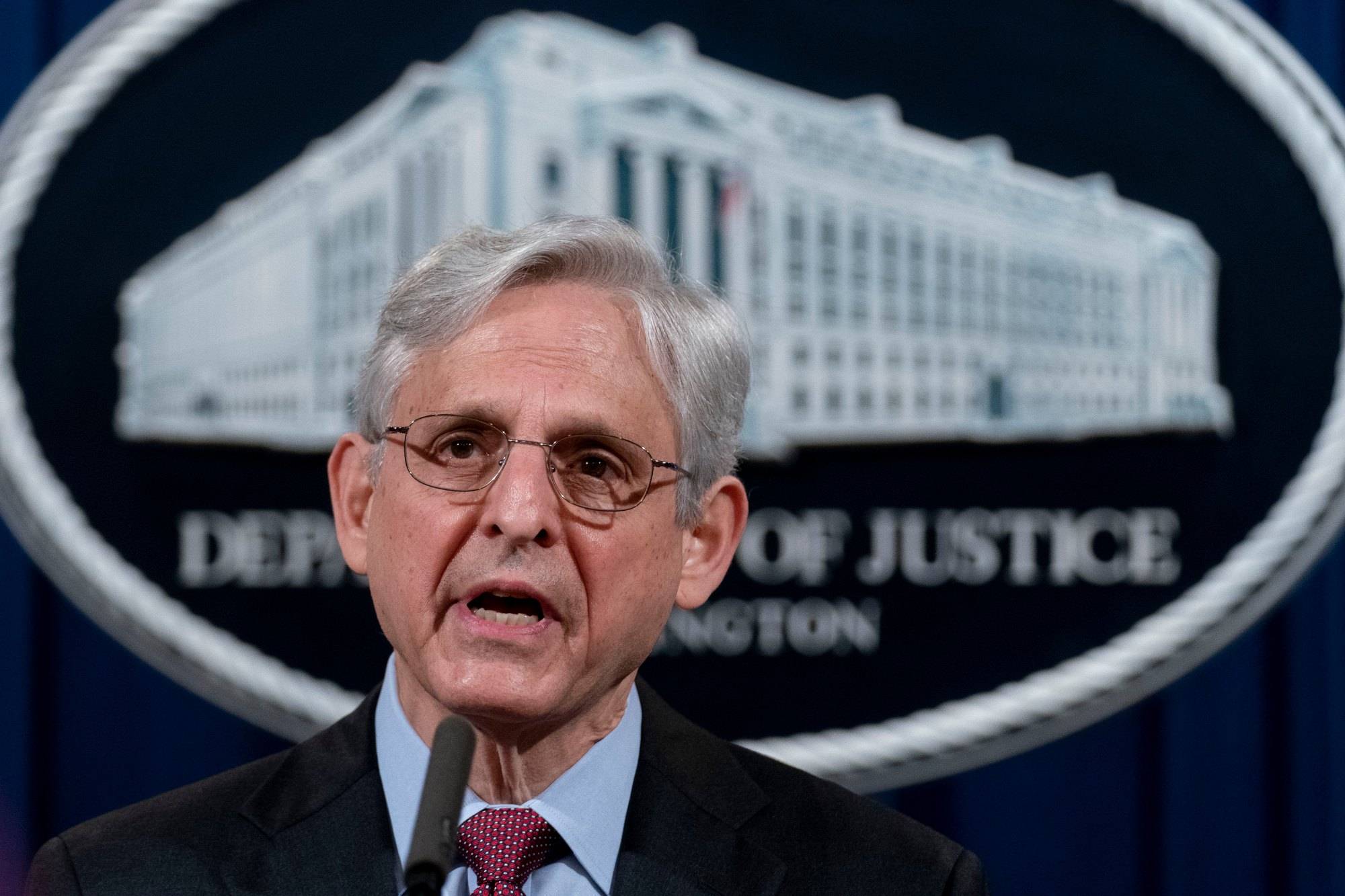 Attorney General Merrick Garland speaks about a jury’s verdict in the case against former Minneapolis Police Officer Derek Chauvin in the death of George Floyd, at the Department of Justice, Wednesday, April 21, 2021, in Washington. (AP Photo/Andrew Harnik, Pool)
