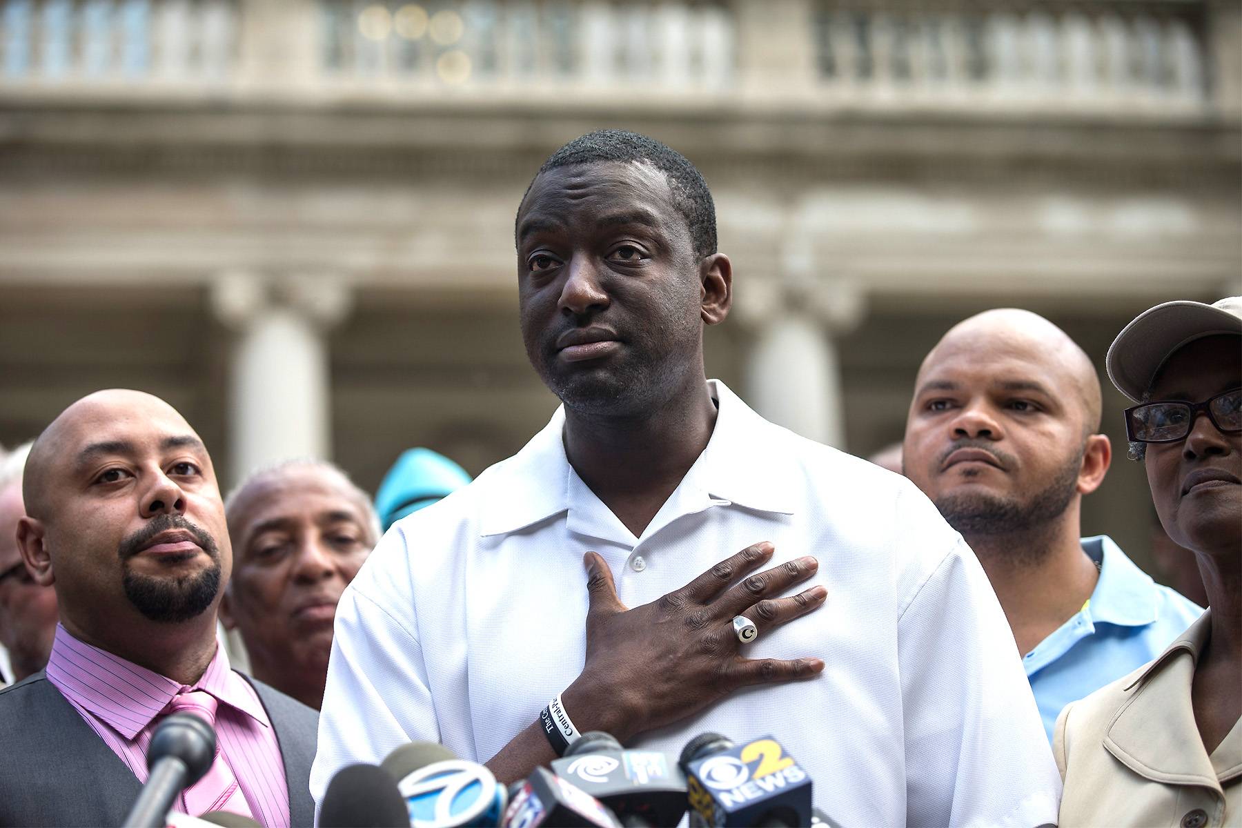 Central Park Five, New York - Kevin Richardson, Yusef Salaam, Antron McCray, Raymond Santana and Korey Wise were all convicted of the rape of a 28-year-old Central Park jogger in 1989. In 2002, Matias Reyes confessed that he alone was responsible for the attack and the five men were released on December 19, 2002, in this highly publicized case.&nbsp;(Photo: Andrew Burton/Getty Images)