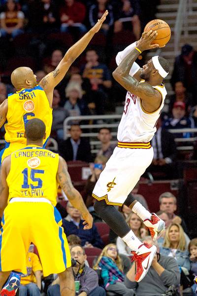 LeBron, Cavs Win First Preseason Game - LeBron James scored 12 points before resting in the second half, Kyrie Irving added 16 points and Kevin Love had 11 rebounds in the Cleveland Cavaliers’ first preseason victory, a 107-80 spanking of Maccabi Tel Aviv on Sunday night. Cavs coach David Blatt formerly coached Maccabi Tel Aviv.&nbsp;(Photo: Jason Miller/Getty Images)&nbsp;