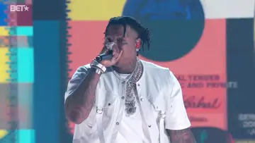 Moneybagg Yo performs his songs "Wockesha" and "Time Today" at the BET Awards 2021.