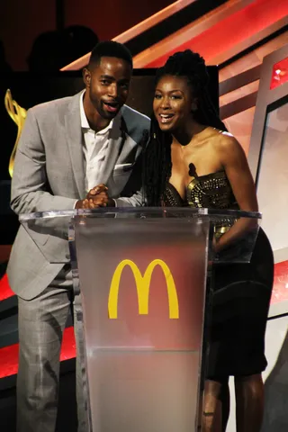 When You're Mad Hype to Make an Annoucement&nbsp; - These two announce the next award.(Photo: Teal Moss/BET)