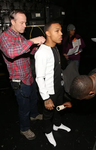 Mic Check - Host Bow Wow gets mic'd up backstage on 106. (Photo: Bennett Raglin/BET/Getty Images for BET)