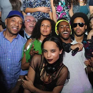 Russell Simmons  - The gang’s all here! Zoë and Lenny Kravitz and more friends turn up for Russell Simmons’ Bombay Sapphire event at Soho Beach House.  (photo: Russell Simmons via Instagram)