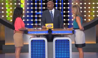 Family Feud - Steve Harvey, the host of TV's&nbsp;Family Feud, the day-time game show that requires contestants to think fast, was shocked when one contestant blurted out a racist answer.&nbsp; Harvey asked two contestants to “Name something you know about zombies?” and contestant Christie replied, “They’re Black!”(Photo: Courtesy of Georgia Entertainment Industries)