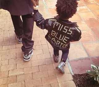 Beyoncé @beyonce - Blue Ivy is precious in her custom leather jacket with gold studs that spell out &quot;Miss Blue Carter.&quot; She certainly is the little fashionista!(Photo: Beyonce via Instagram)