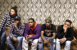 Paying Close Attention - A$AP Mob listens closely as they are asked more questions backstage at 106. (Photo: Bennett Raglin / Getty Images for BET)