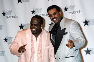 The High Tops - Cedric The Entertainer (left) and Steve Harvey looked like they were about to hit the stage and perform. Ced wore this pink-on-pink suit and Steve stepped out in an iridescent silver and black jacket at the BET Awards back in 2001.  (Photo: Frederick M. Brown/Getty Images)
