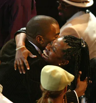 A Proud Mama's Boy - Best New Artist winner Kanye West hugs his mother at the 2004 Black Entertainment Awards. (Photo: Kevin Winter/Getty Images)