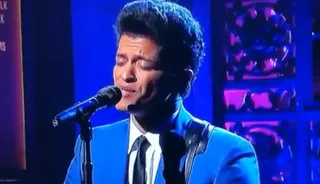 Saturday Night Live October 10, 2010 - There was nothing funny about Bruno's SNL performance as the talented new singer, guitar in hand, performed hits "Grenades," "Just The Way You Are," and a little bit of "Nothin' On You" to introduce his solo career to a national audience.&nbsp;(Photo:www.nbc.com/saturday-night-live)