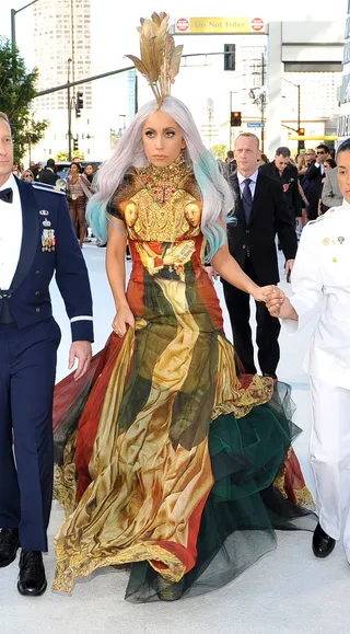 All Hail the Queen... - Lady Gaga may not be a royal, but she looked like one in this elaborate fresco-inspired gown she wore to the 2010 MTV VMA's, an homage to the late great Alexander McQueen.(Photo: Kristian Dowling/PictureGroup)