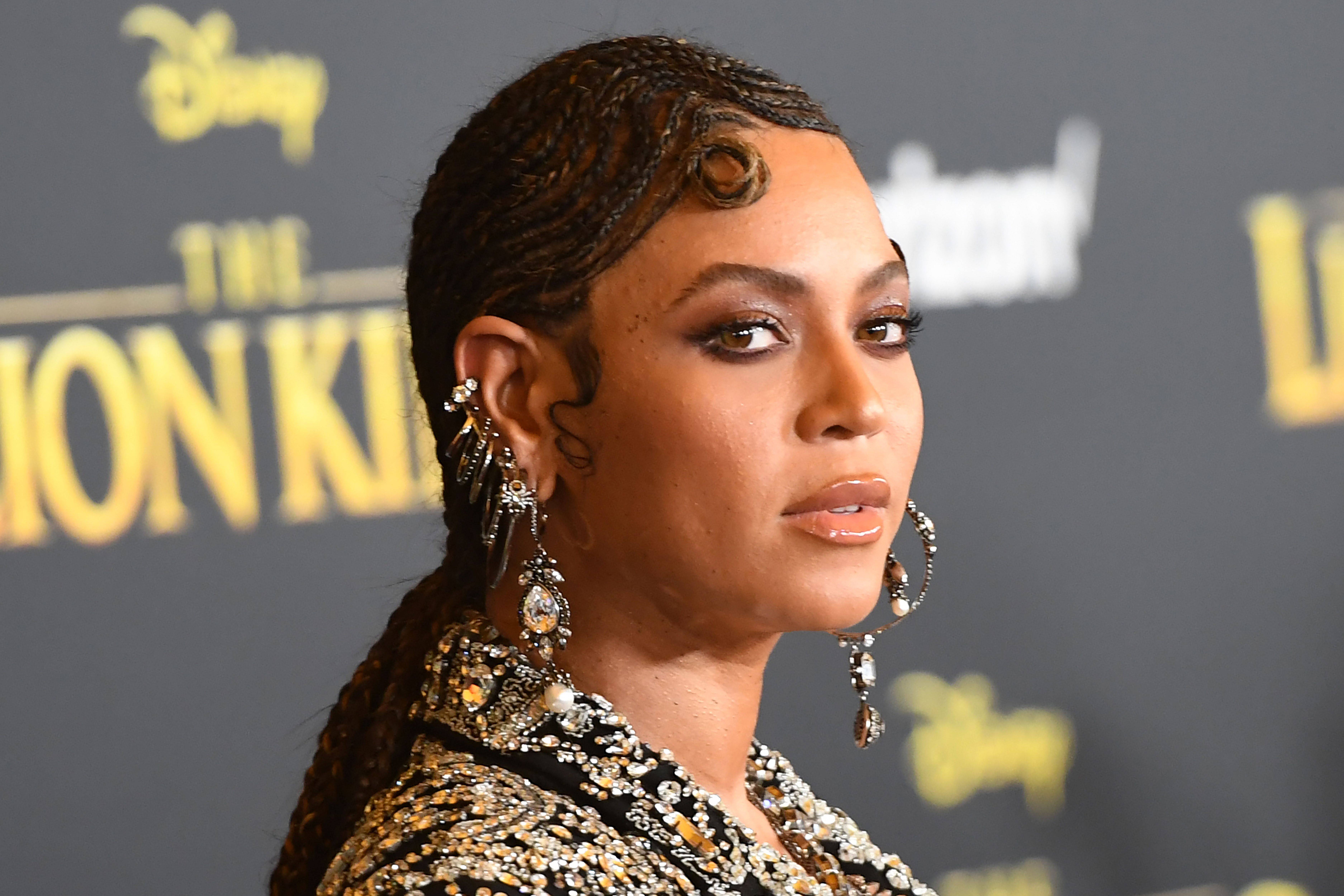 US singer/songwriter Beyonce arrives for the world premiere of Disney's "The Lion King" at the Dolby theatre on July 9, 2019 in Hollywood. (Photo by Robyn Beck / AFP) (Photo by ROBYN BECK/AFP via Getty Images)