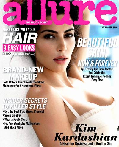 A Bod for Sin - ?Kim Kardashian: A head for business and a bod for sin,? reads the cover line of Allure?s September 2010 issue, playing up the star?s girl-next-door-meets-sex-symbol persona.&nbsp;  (Photo: Allure Magazine, September 2010)